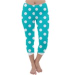 Polka Dots - White on Cyan Capri Winter Leggings