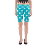 Polka Dots - White on Cyan Yoga Cropped Leggings