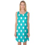 Polka Dots - White on Cyan Sleeveless Satin Nightdress
