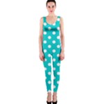 Polka Dots - White on Cyan OnePiece Catsuit