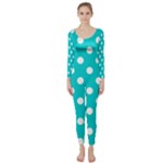 Polka Dots - White on Cyan Long Sleeve Catsuit