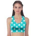 Polka Dots - White on Cyan Women s Sports Bra