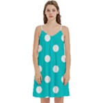 Polka Dots - White on Cyan Women s Reversible Sports Bra with Border