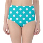 Polka Dots - White on Cyan High-Waist Bikini Bottoms
