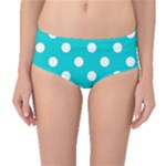 Polka Dots - White on Cyan Mid-Waist Bikini Bottoms