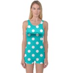 Polka Dots - White on Cyan One Piece Boyleg Swimsuit