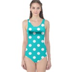Polka Dots - White on Cyan One Piece Swimsuit