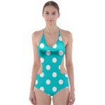 Polka Dots - White on Cyan Cut-Out One Piece Swimsuit