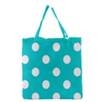 Polka Dots - White on Cyan Grocery Tote Bag
