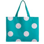 Polka Dots - White on Cyan Zipper Mini Tote Bag