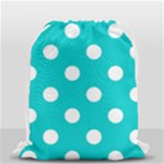 Polka Dots - White on Cyan Drawstring Bag (Small)