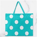 Polka Dots - White on Cyan Zipper Large Tote Bag