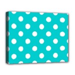 Polka Dots - White on Cyan Deluxe Canvas 20  x 16  (Stretched)