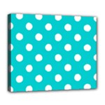 Polka Dots - White on Cyan Deluxe Canvas 24  x 20  (Stretched)