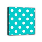 Polka Dots - White on Cyan Mini Canvas 4  x 4  (Stretched)