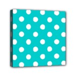 Polka Dots - White on Cyan Mini Canvas 6  x 6  (Stretched)