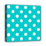Polka Dots - White on Cyan Mini Canvas 8  x 8  (Stretched)