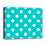 Polka Dots - White on Cyan Canvas 14  x 11  (Stretched)