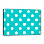 Polka Dots - White on Cyan Canvas 18  x 12  (Stretched)
