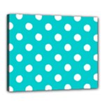 Polka Dots - White on Cyan Canvas 20  x 16  (Stretched)