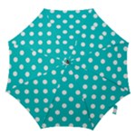 Polka Dots - White on Cyan Hook Handle Umbrella (Large)