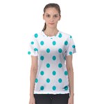 Polka Dots - Cyan on White Women s Sport Mesh Tee