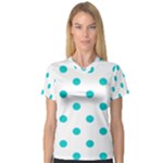 Polka Dots - Cyan on White Women s V-Neck Sport Mesh Tee