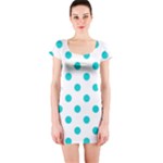 Polka Dots - Cyan on White Short Sleeve Bodycon Dress