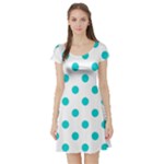 Polka Dots - Cyan on White Short Sleeve Skater Dress