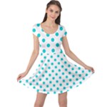 Polka Dots - Cyan on White Cap Sleeve Dress