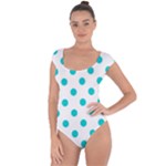 Polka Dots - Cyan on White Short Sleeve Leotard (Ladies)
