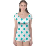 Polka Dots - Cyan on White Boyleg Leotard (Ladies)