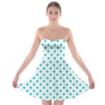 Polka Dots - Cyan on White Strapless Bra Top Dress