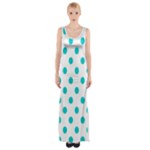 Polka Dots - Cyan on White Maxi Thigh Split Dress