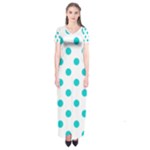 Polka Dots - Cyan on White Short Sleeve Maxi Dress