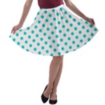Polka Dots - Cyan on White A-line Skater Skirt
