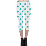 Polka Dots - Cyan on White Capri Leggings