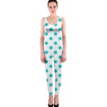 Polka Dots - Cyan on White OnePiece Catsuit