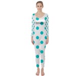 Polka Dots - Cyan on White Long Sleeve Catsuit
