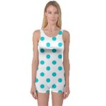 Polka Dots - Cyan on White One Piece Boyleg Swimsuit