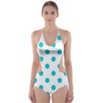 Polka Dots - Cyan on White Cut-Out One Piece Swimsuit