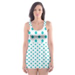 Polka Dots - Cyan on White Skater Dress Swimsuit