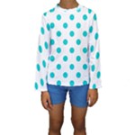 Polka Dots - Cyan on White Kid s Long Sleeve Swimwear