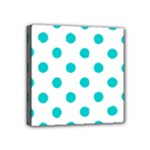 Polka Dots - Cyan on White Mini Canvas 4  x 4  (Stretched)