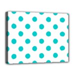 Polka Dots - Cyan on White Canvas 14  x 11  (Stretched)