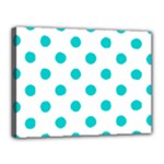 Polka Dots - Cyan on White Canvas 16  x 12  (Stretched)