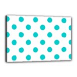 Polka Dots - Cyan on White Canvas 18  x 12  (Stretched)