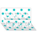 Polka Dots - Cyan on White Happy New Year 3D Greeting Card (8x4)