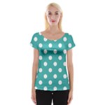Polka Dots - White on Verdigris Women s Cap Sleeve Top