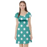 Polka Dots - White on Verdigris Short Sleeve Skater Dress